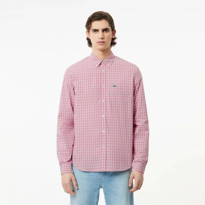 Button Down Shirts Men Lacoste Men039s Checked Poplin Shirt Pink White Ige