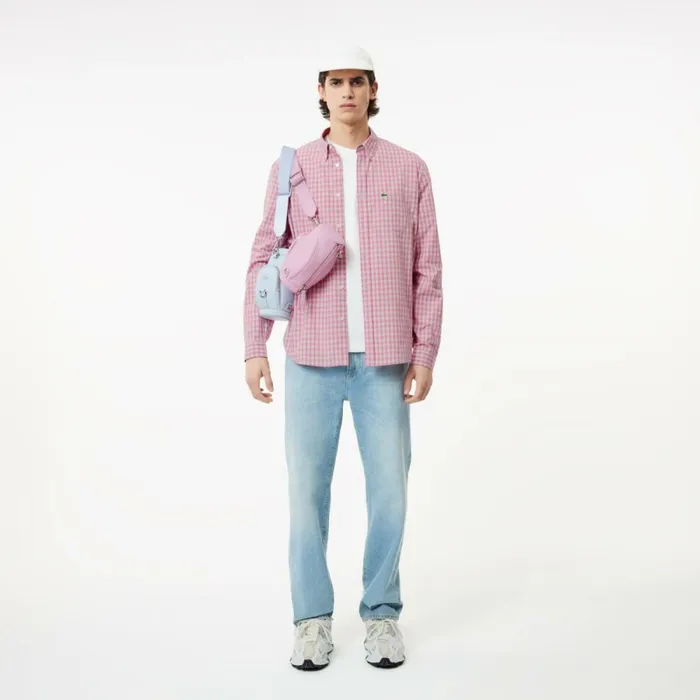 Button Down Shirts Men Lacoste Men039s Checked Poplin Shirt Pink White Ige