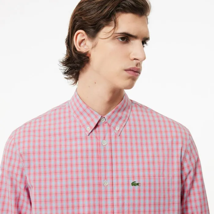 Button Down Shirts Men Lacoste Men039s Checked Poplin Shirt Pink White Ige