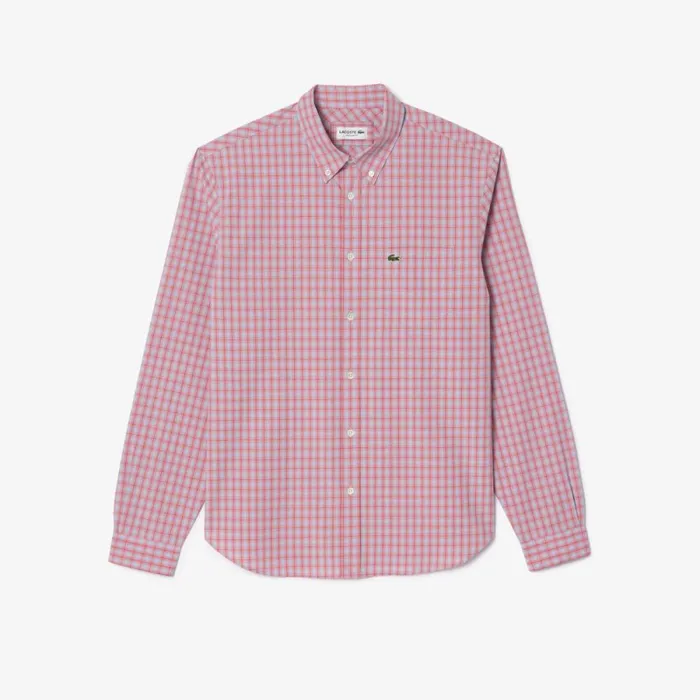 Button Down Shirts Men Lacoste Men039s Checked Poplin Shirt Pink White Ige