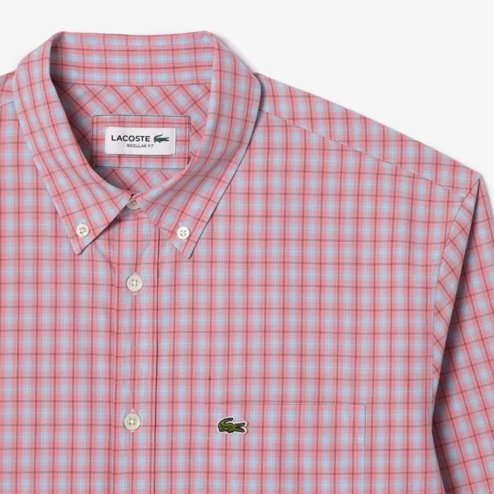 Button Down Shirts Men Lacoste Men039s Checked Poplin Shirt Pink White Ige
