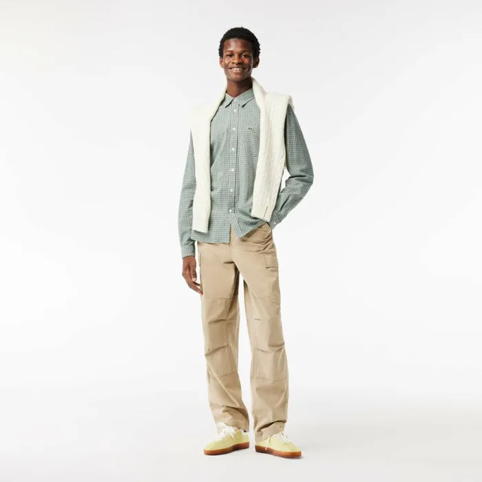 Button Down Shirts Men Lacoste Men039s Cotton Flannel Shirt Green White Dcj