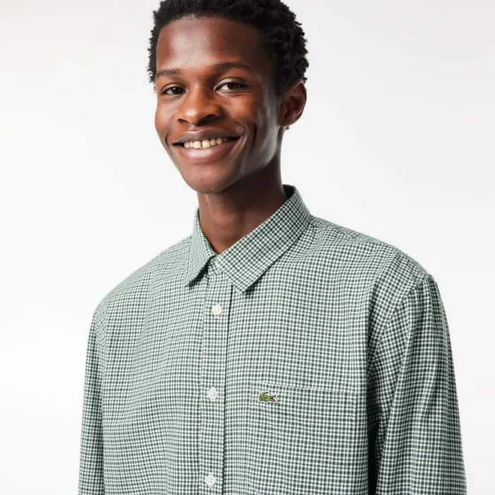 Button Down Shirts Men Lacoste Men039s Cotton Flannel Shirt Green White Dcj