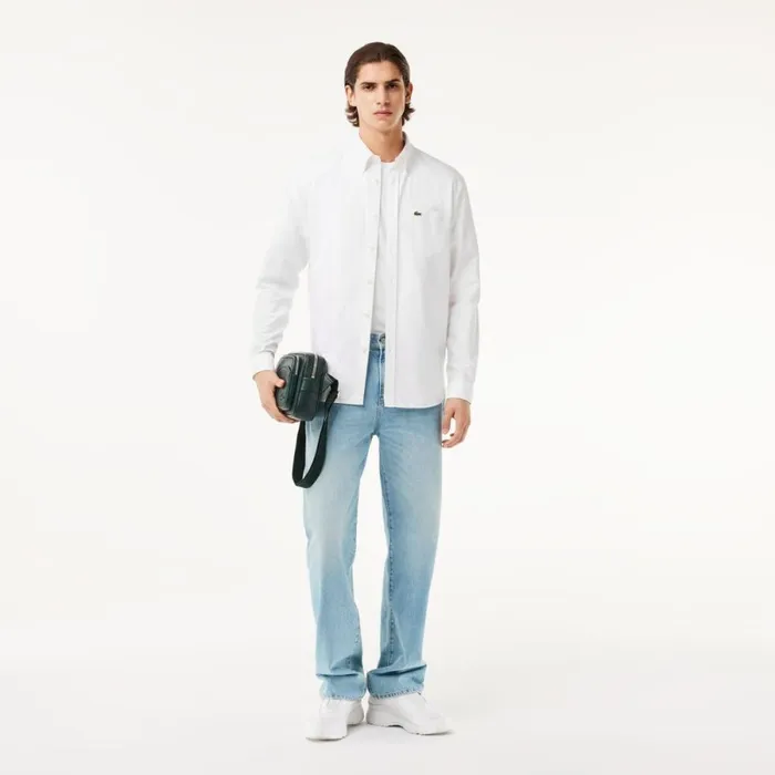Button Down Shirts Men Lacoste Men039s Regular Fit Cotton Oxford Shirt White 001