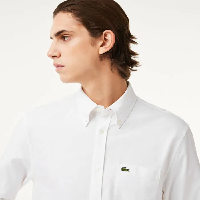 Button Down Shirts Men Lacoste Men039s Regular Fit Cotton Oxford Shirt White 001