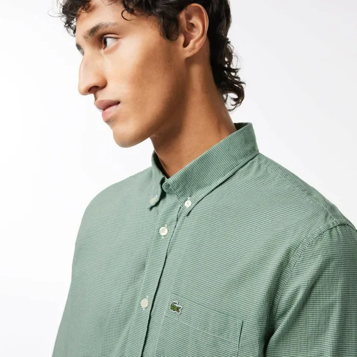 Button Down Shirts Men Lacoste Men039s Regular Fit Gingham Poplin Shirt White Green 737