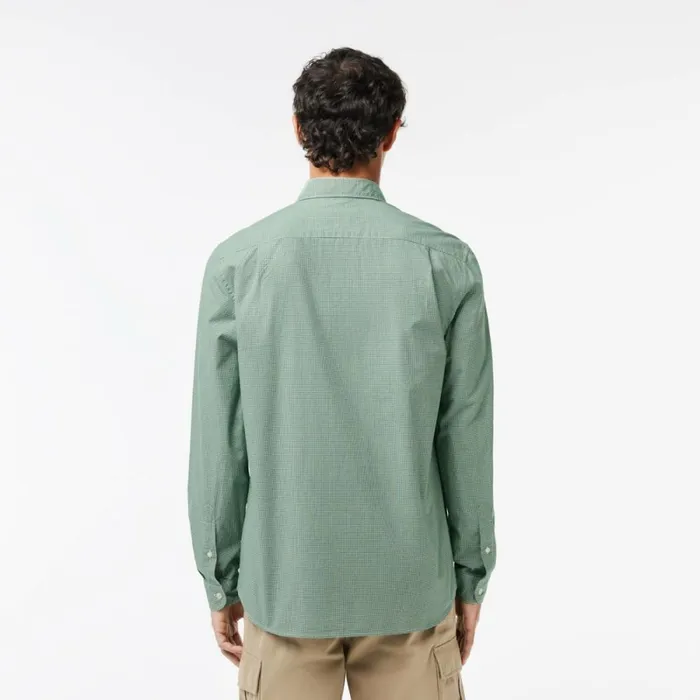 Button Down Shirts Men Lacoste Men039s Regular Fit Gingham Poplin Shirt White Green 737