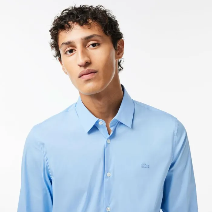 Button Down Shirts Men Lacoste Men039s Slim Fit French Collar Cotton Poplin Shirt Pastel Blue Hbp