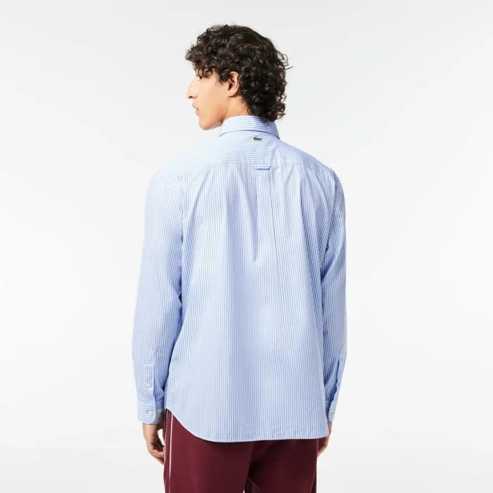Button Down Shirts MenWomen Lacoste Unisex Contrast Branded Striped Shirt White Blue F6z