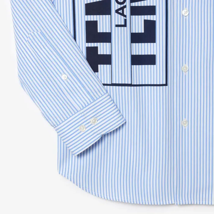 Button Down Shirts MenWomen Lacoste Unisex Contrast Branded Striped Shirt White Blue F6z