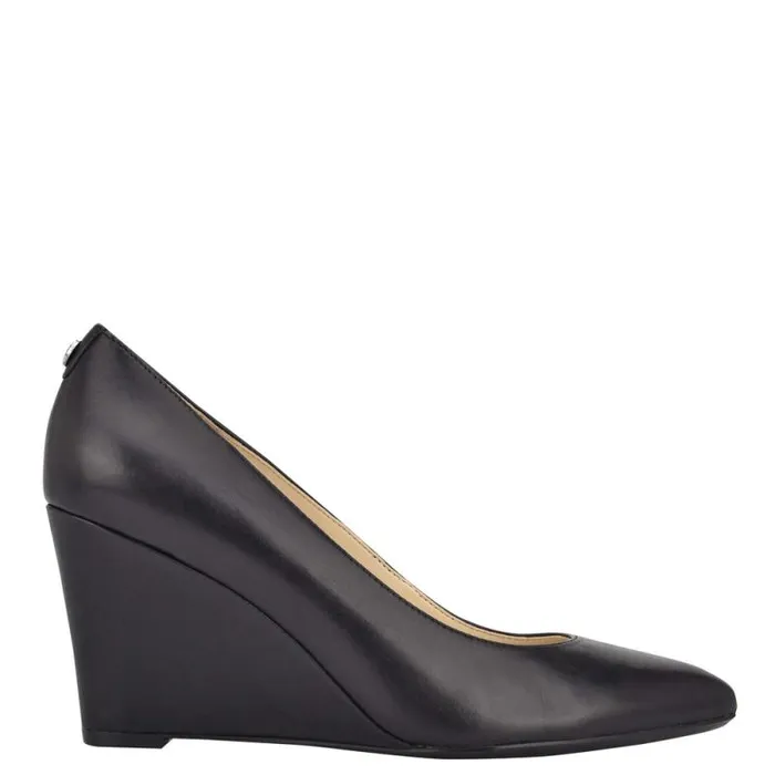 Cal 92159 Dress Wedges Black Leather Women Nine West Heels