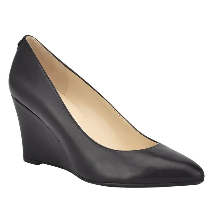 Cal 92159 Dress Wedges Black Leather Women Nine West Heels Cal 92159 Dress Wedges Black Leather Women Nine West Heels