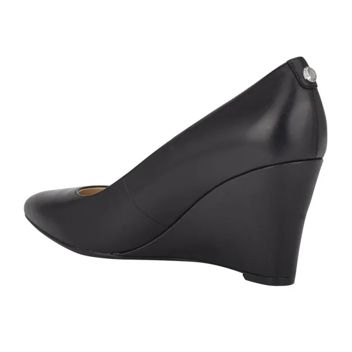 Cal 92159 Dress Wedges Black Leather Women Nine West Heels Cal 92159 Dress Wedges Black Leather Women Nine West Heels