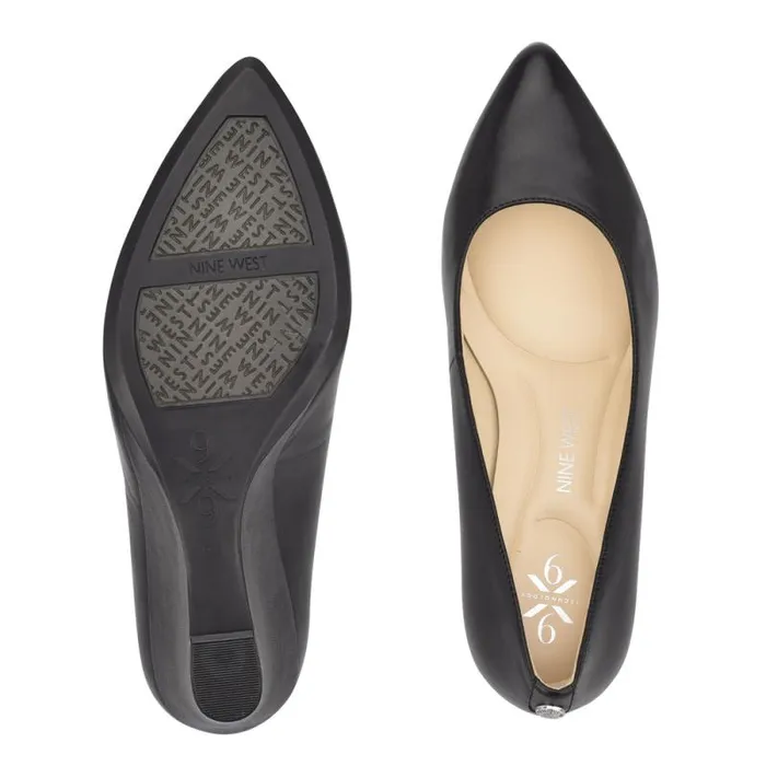Cal 92159 Dress Wedges Black Leather Women Nine West Heels Cal 92159 Dress Wedges Black Leather Women Nine West Heels