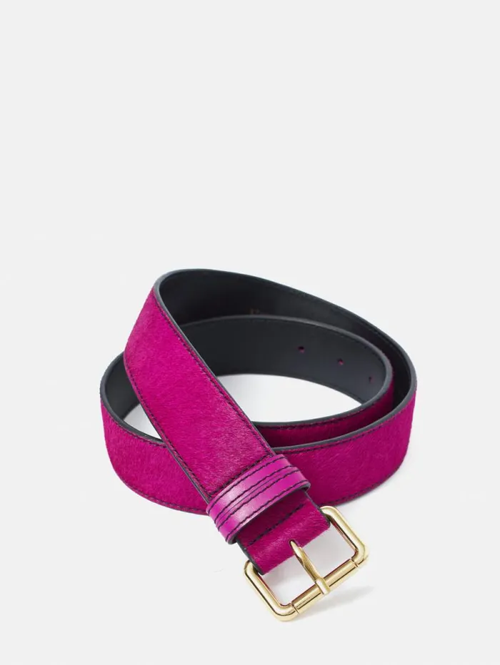 Calf Hair Jean Belt Pink Women Jigsaw Leather