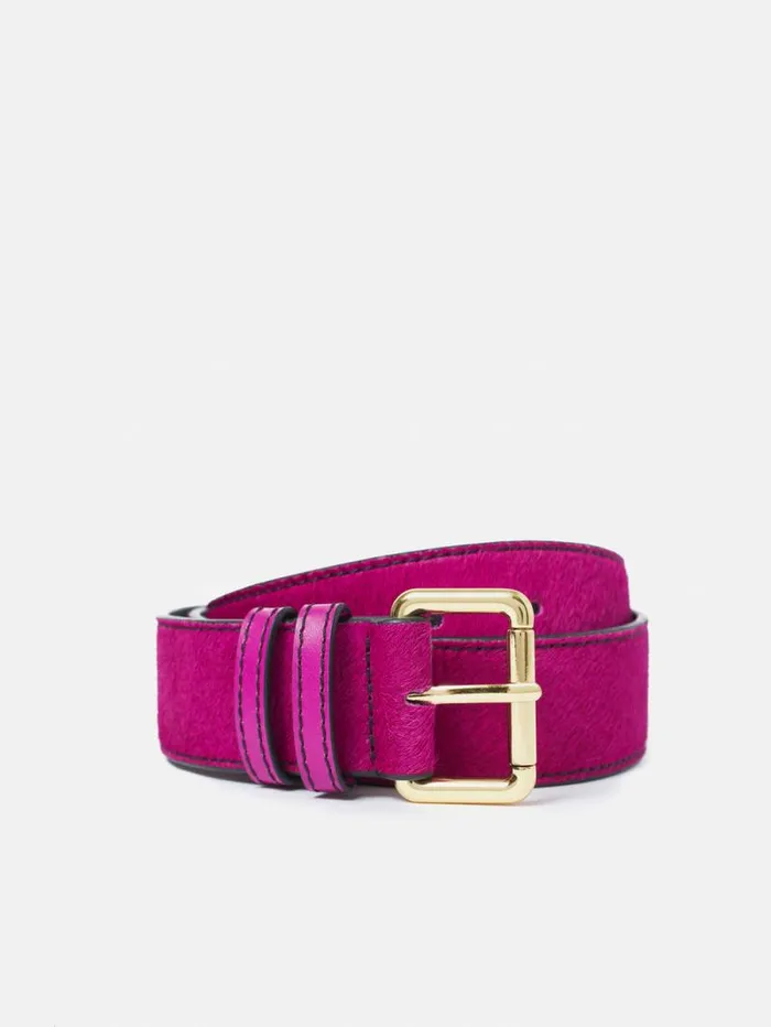 Calf Hair Jean Belt Pink Women Jigsaw Leather