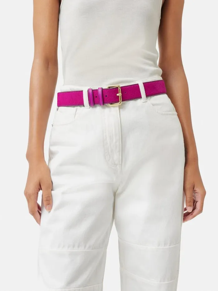 Calf Hair Jean Belt Pink Women Jigsaw Leather