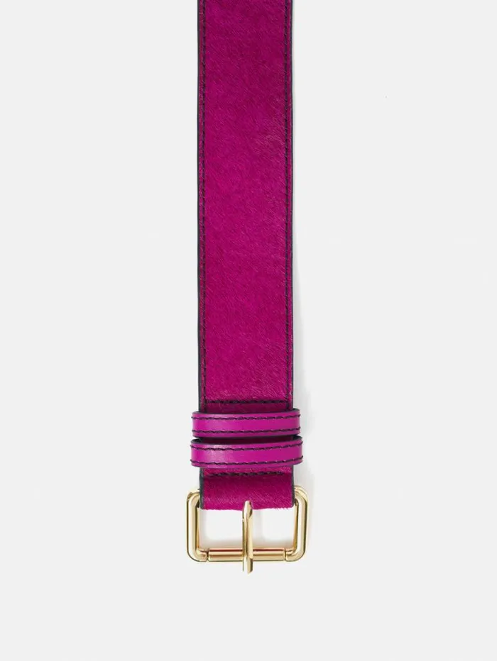 Calf Hair Jean Belt Pink Women Jigsaw Leather