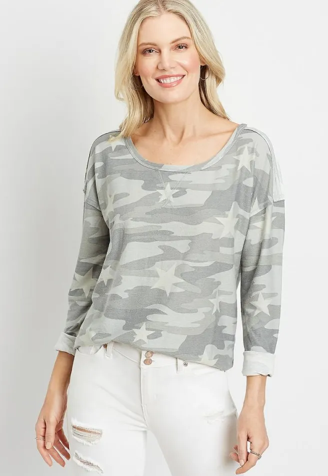 Camo Star Crew Neck Sweatshirt Women Maurices Tops