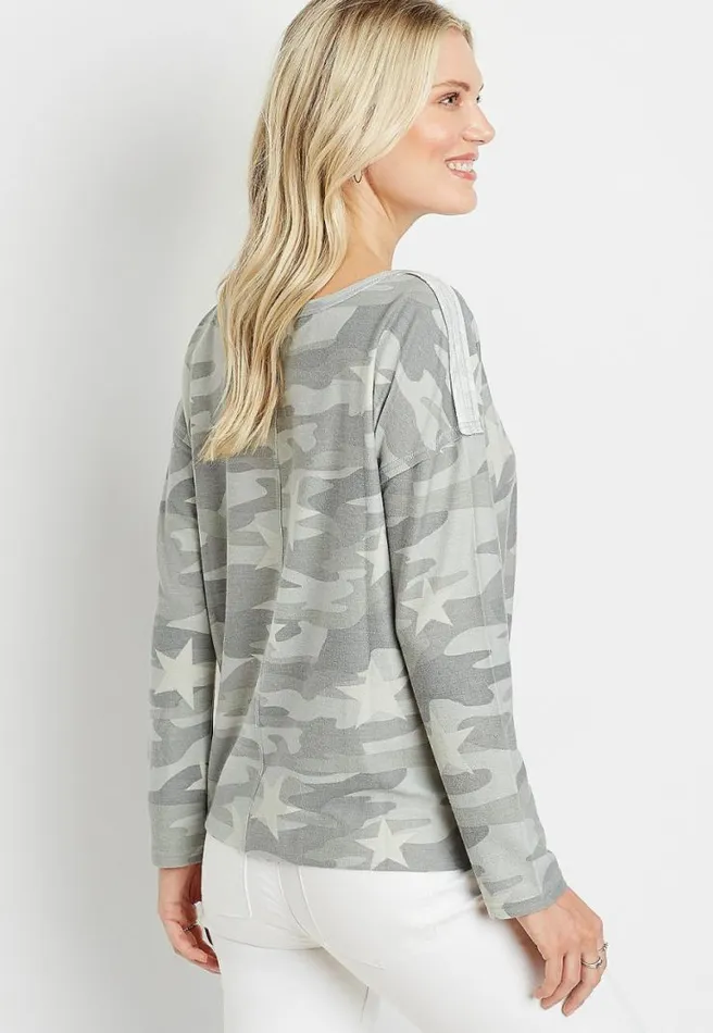 Camo Star Crew Neck Sweatshirt Women Maurices Tops