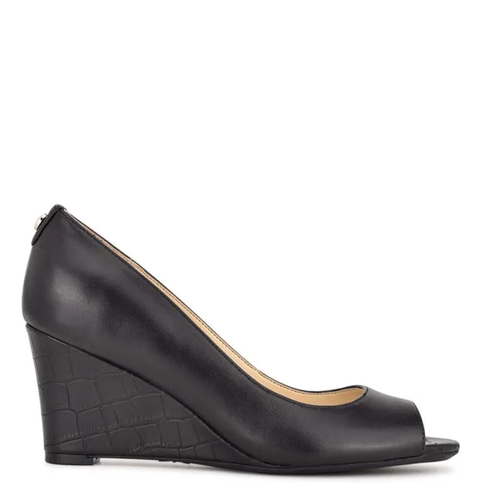 Cape 92159 Dress Wedges Black Leather Women Nine West Heels