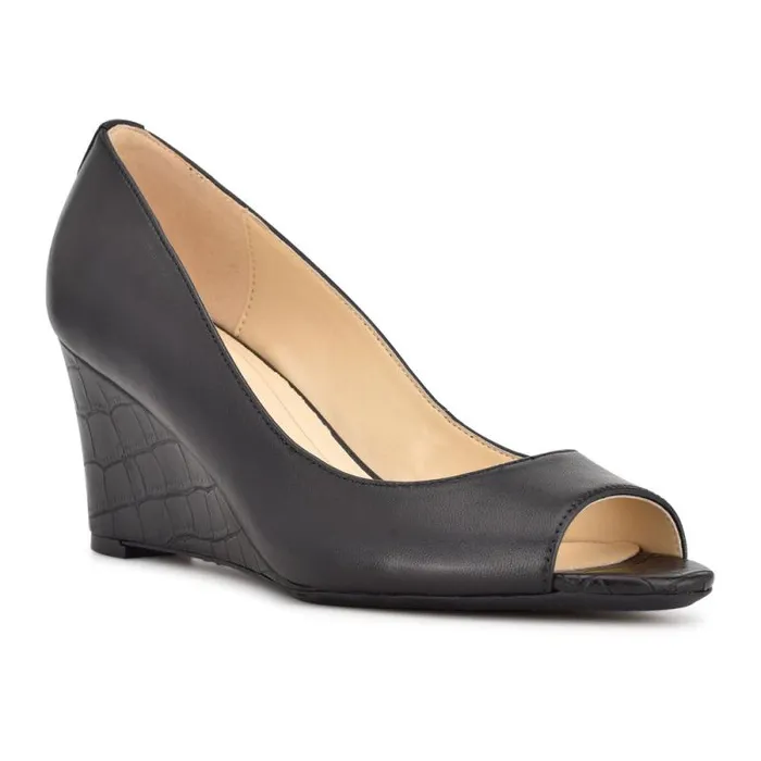 Cape 92159 Dress Wedges Black Leather Women Nine West Heels Cape 92159 Dress Wedges Black Leather Women Nine West Heels