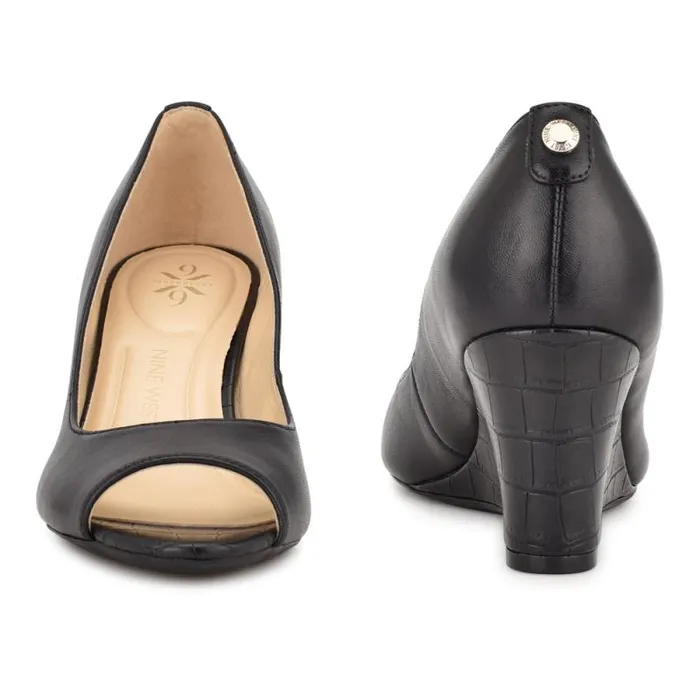 Cape 92159 Dress Wedges Black Leather Women Nine West Heels Cape 92159 Dress Wedges Black Leather Women Nine West Heels