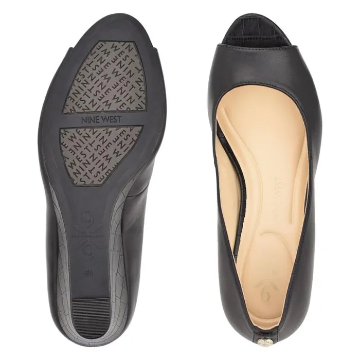 Cape 92159 Dress Wedges Black Leather Women Nine West Heels Cape 92159 Dress Wedges Black Leather Women Nine West Heels