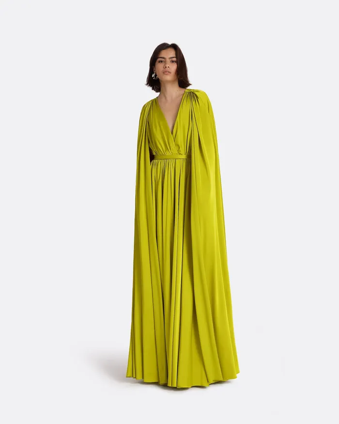 Capes and Harnesses Women Bianca Chartreuse Long Dress Chartreuse Safiyaa