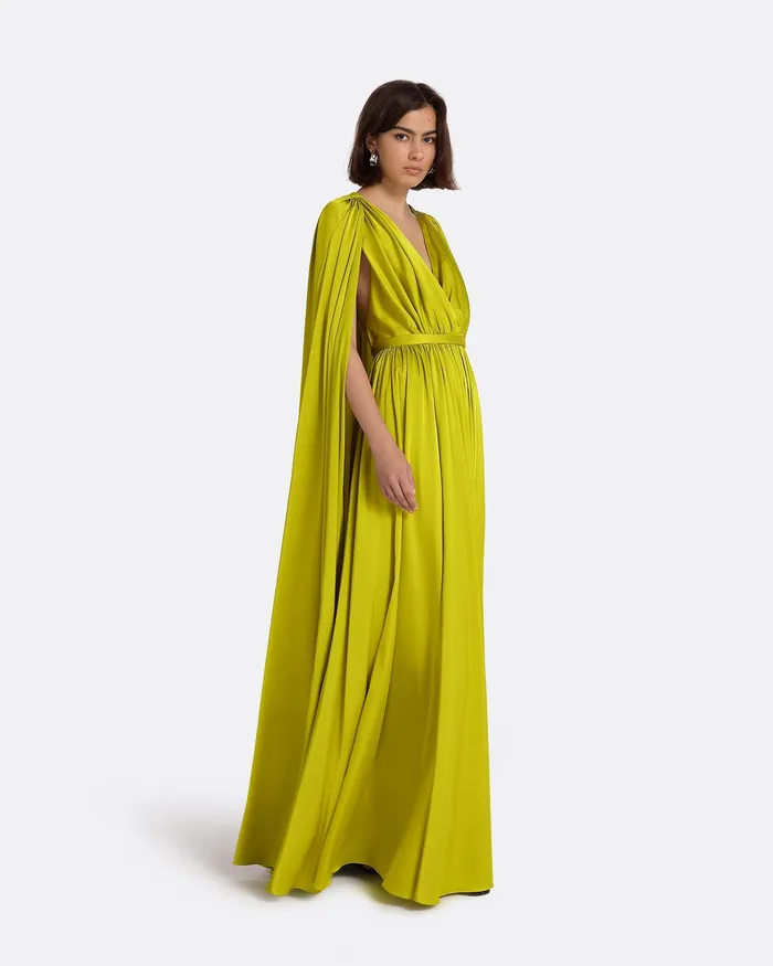 Capes and Harnesses Women Bianca Chartreuse Long Dress Chartreuse Safiyaa