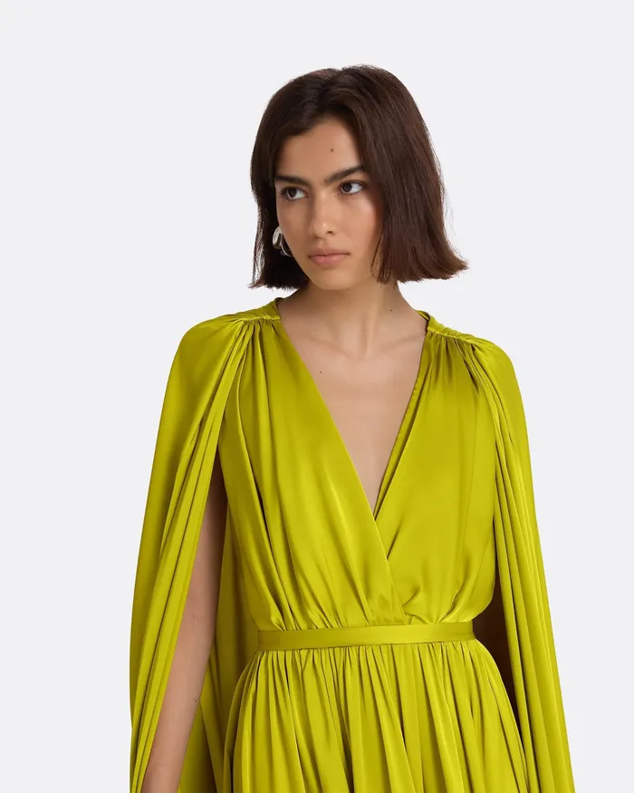 Capes and Harnesses Women Bianca Chartreuse Long Dress Chartreuse Safiyaa