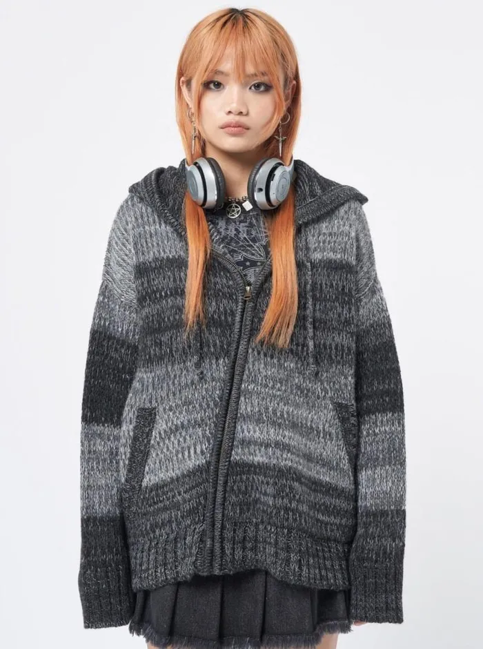 Carbon Oversized Knitted ZipUp Hoodie Women Minga London Knitwear