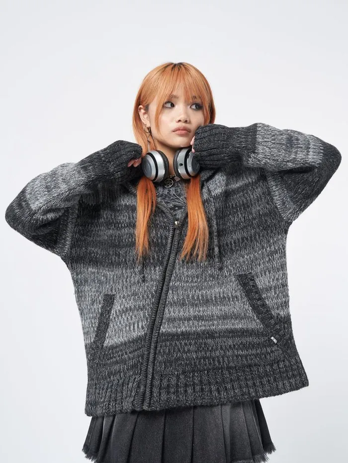 Carbon Oversized Knitted ZipUp Hoodie Women Minga London Knitwear