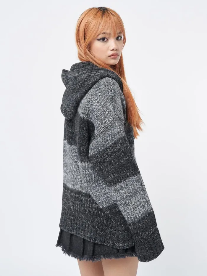 Carbon Oversized Knitted ZipUp Hoodie Women Minga London Knitwear