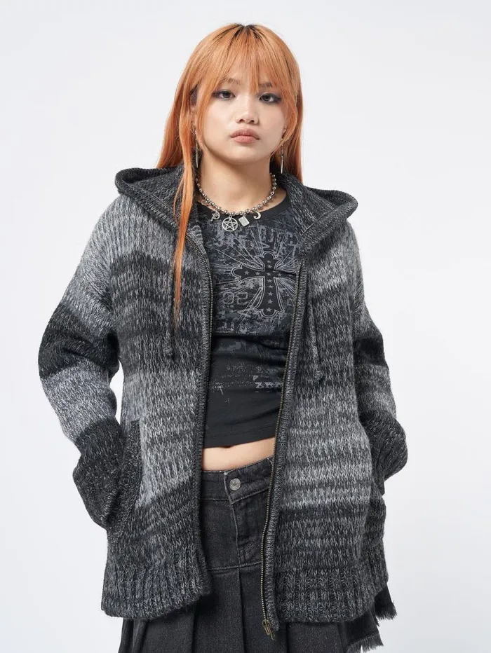 Carbon Oversized Knitted ZipUp Hoodie Women Minga London Knitwear