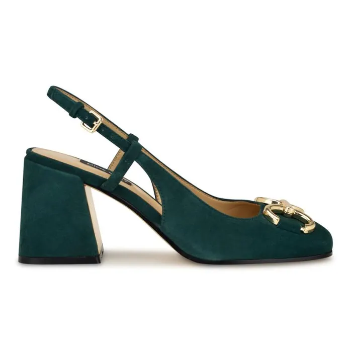 Cast Block Heel Slingback Pumps Green Suede Women Nine West Heels