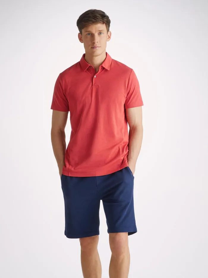 Casual Shirts Men Derek Rose Polo Shirt Ramsay Pique Cotton Tencel Red