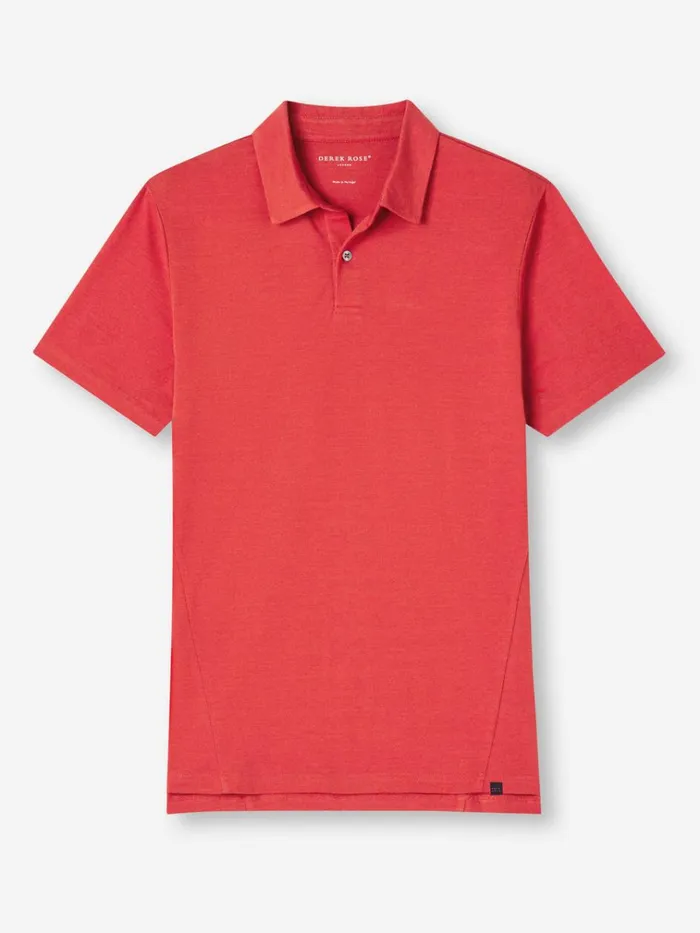 Casual Shirts Men Derek Rose Polo Shirt Ramsay Pique Cotton Tencel Red