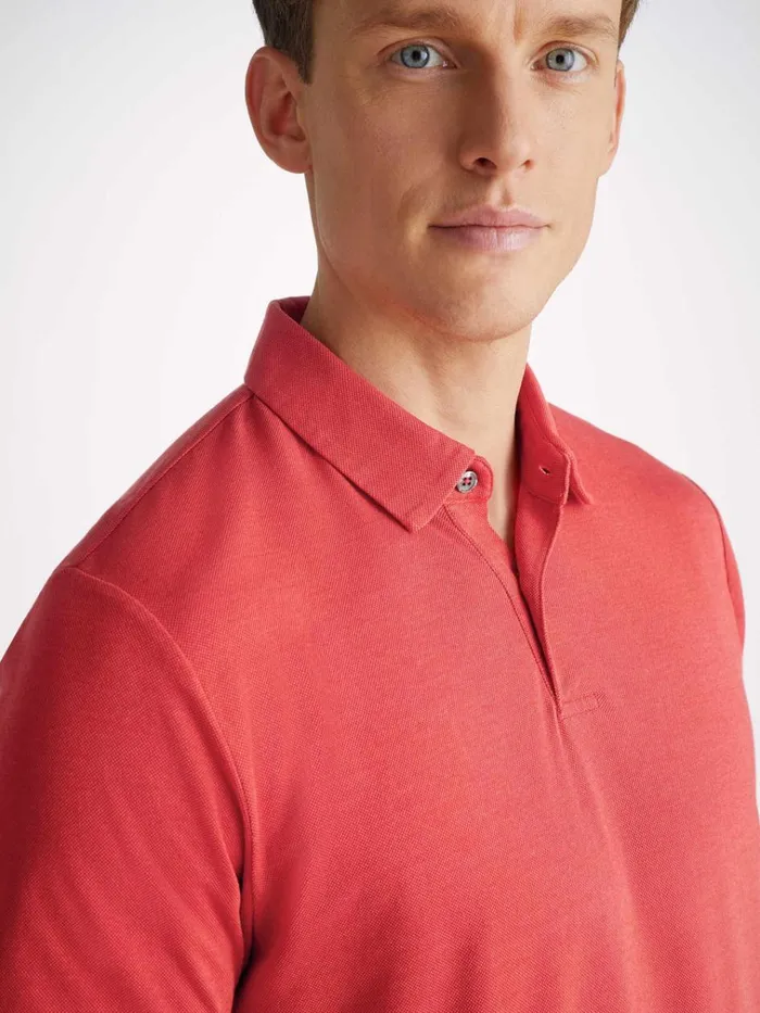 Casual Shirts Men Derek Rose Polo Shirt Ramsay Pique Cotton Tencel Red