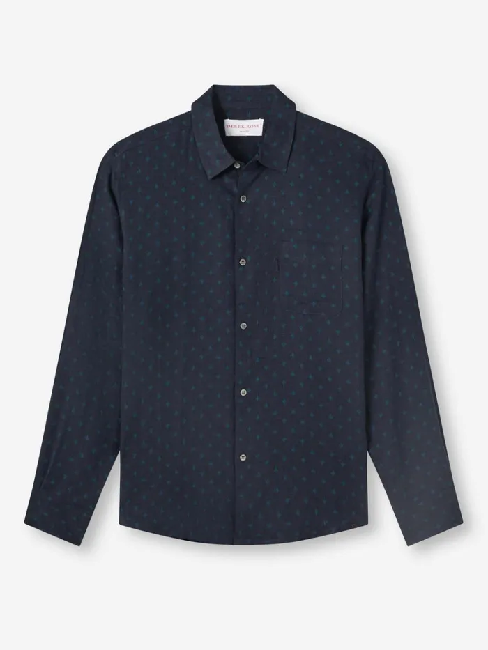 Casual Shirts Men Derek Rose Shirt Milan 25 Linen Navy