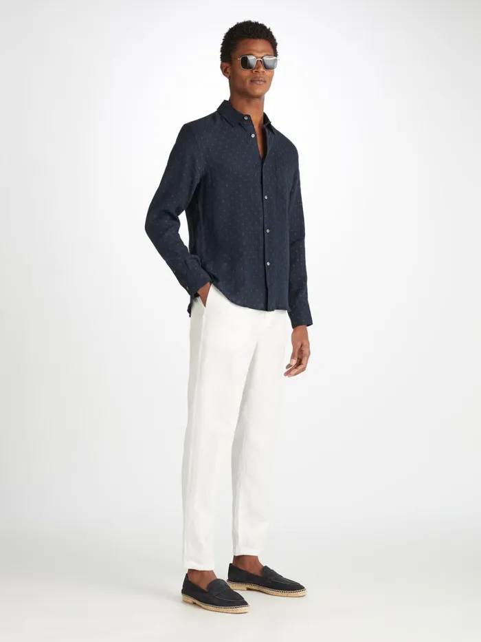 Casual Shirts Men Derek Rose Shirt Milan 25 Linen Navy