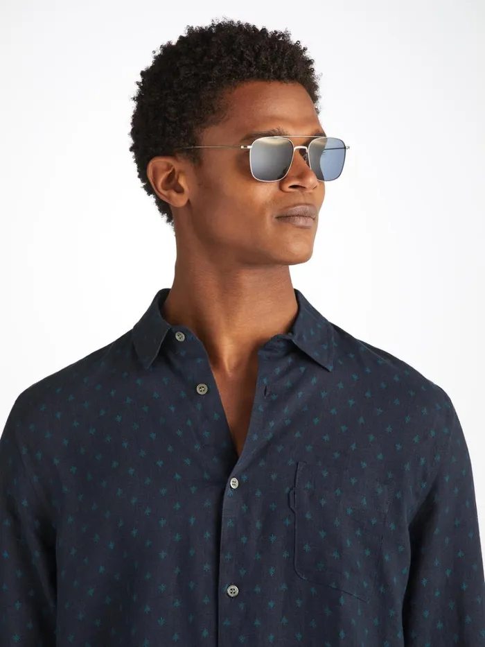 Casual Shirts Men Derek Rose Shirt Milan 25 Linen Navy