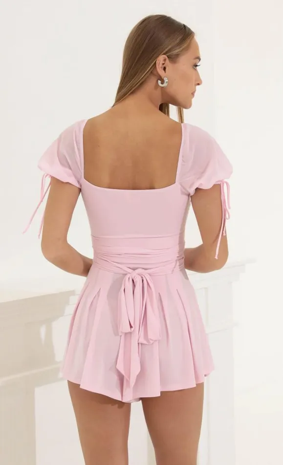 Chiffon Puff Sleeve Romper Pink Women LUCY IN THE SKY Rompers Chiffon Puff Sleeve Romper Pink Women LUCY IN THE SKY Rompers