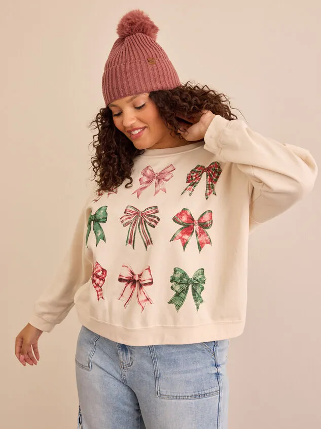 Christmas Bow Graphic Sweatshirt Ivory Women Altar039d State Tops