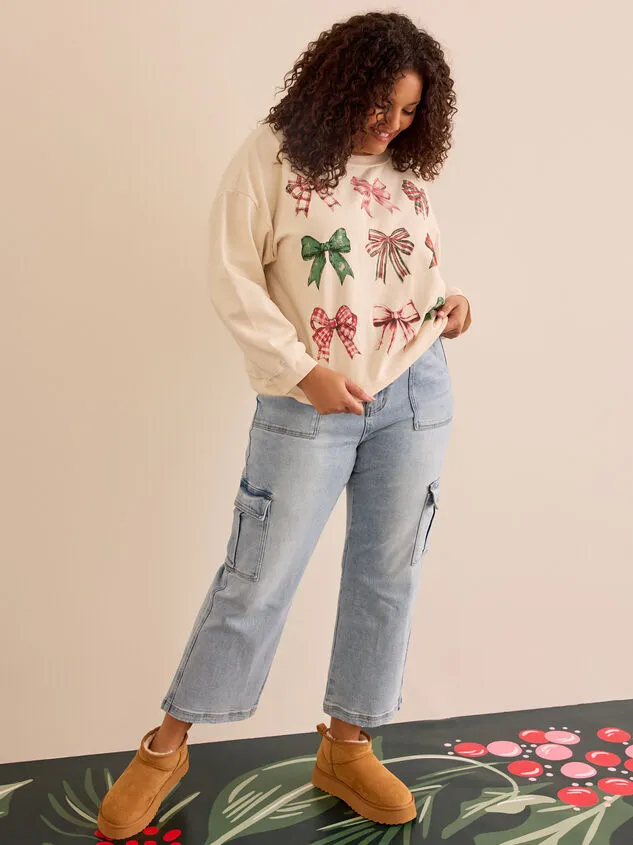 Christmas Bow Graphic Sweatshirt Ivory Women Altar039d State Tops