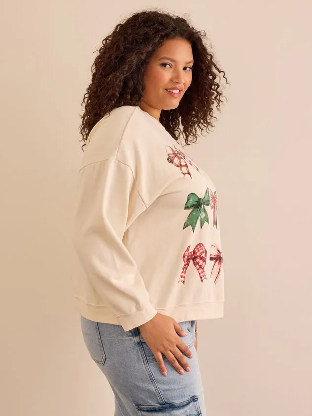 Christmas Bow Graphic Sweatshirt Ivory Women Altar039d State Tops