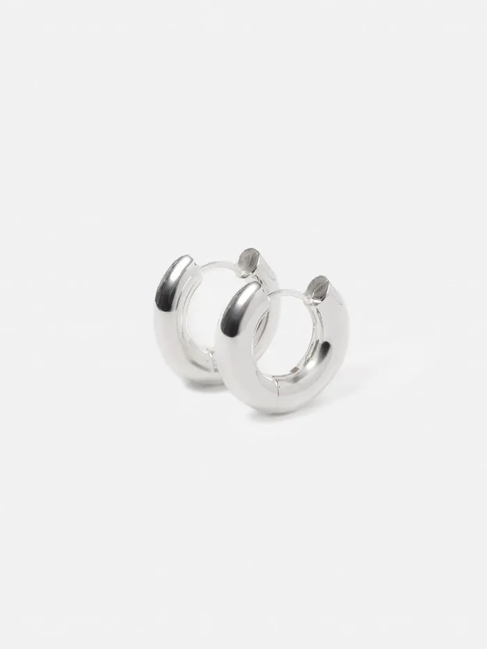 Chubby Hoop Earrings Silver Women Jigsaw Party