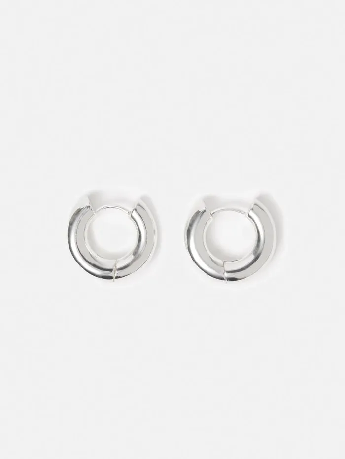 Chubby Hoop Earrings Silver Women Jigsaw Party