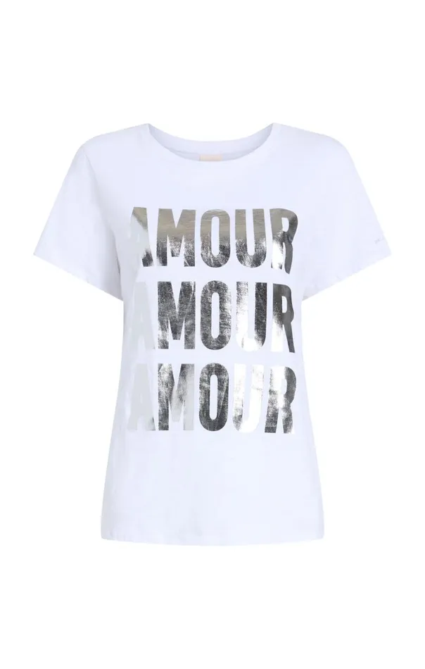 Cinq Sept Amour Amour Amour Foiled Tee Whitesilver Women Tees