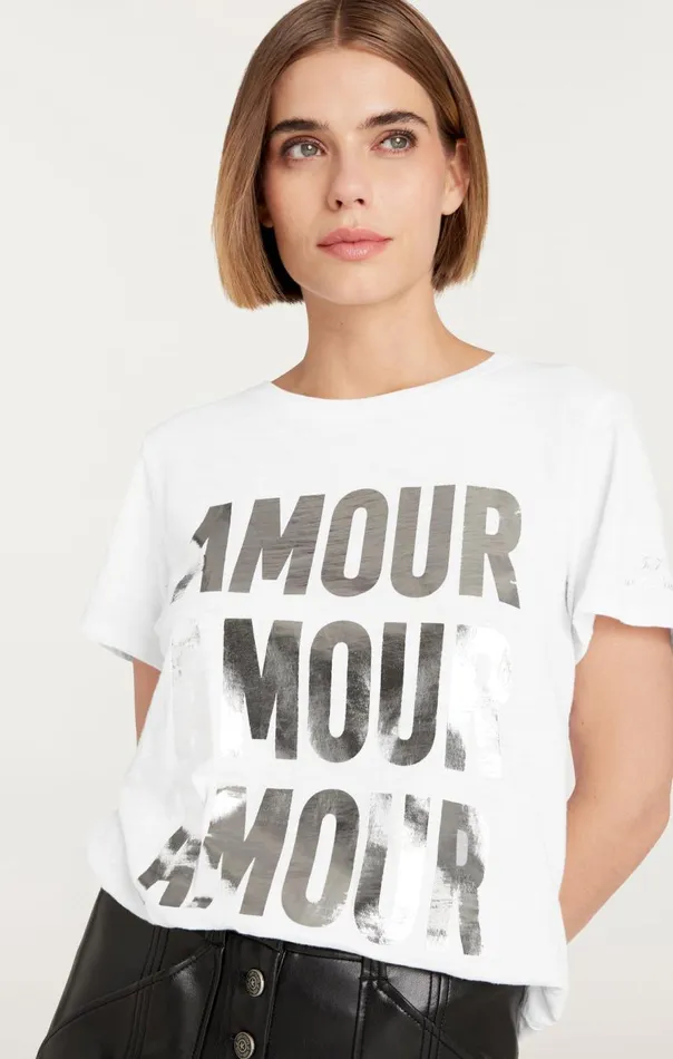 Cinq Sept Amour Amour Amour Foiled Tee Whitesilver Women Tees